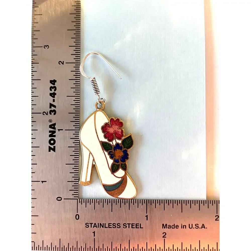 VINTAGE Cloisonné Enamel Starfish Dangle Earrings - Picture 4 of 5